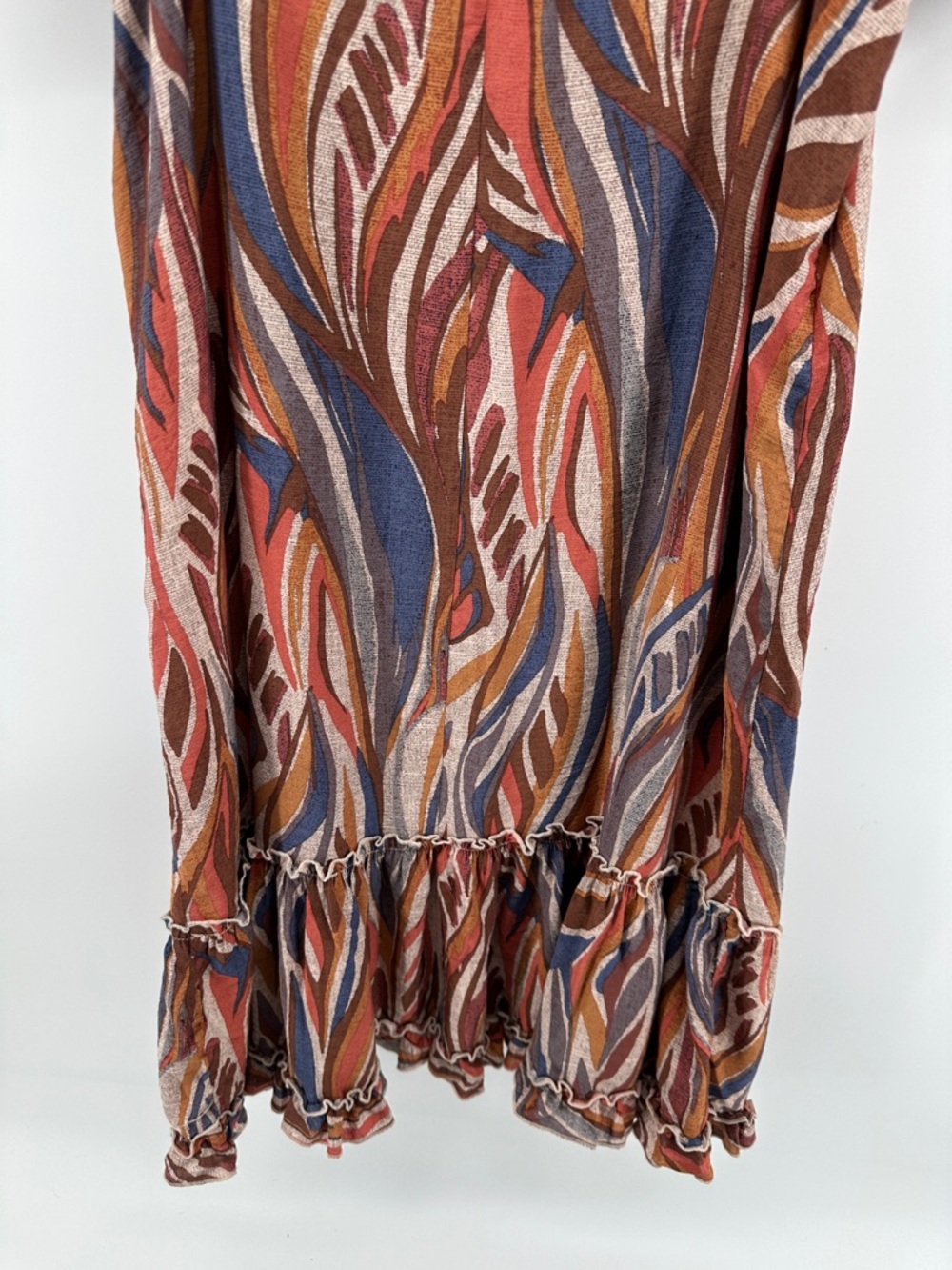 Robbie Bee Cottagecore Boho Coastal Retro Rust Multicolor Wave Print Dress SzL - Picture 7 of 9
